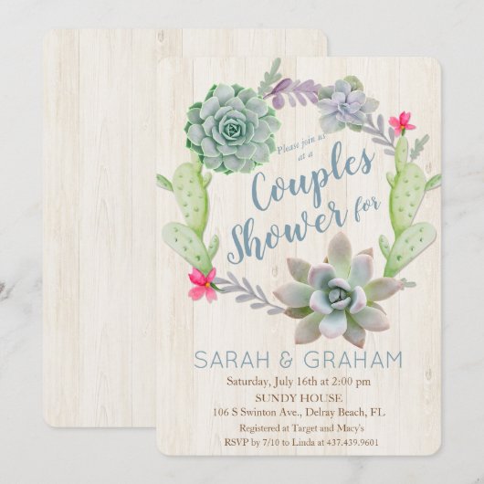 Uitnodiging voor een koppel-baby shower met vetpla (Voorkant / Achterkant)