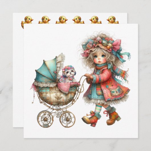 Uitnodiging voor een kostbaar Baby buggy-thema (Voorkant / Achterkant)