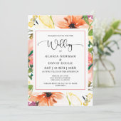 Uitnodiging voor een lente-Sinaasappel Floral Wedd (Staand voorkant)