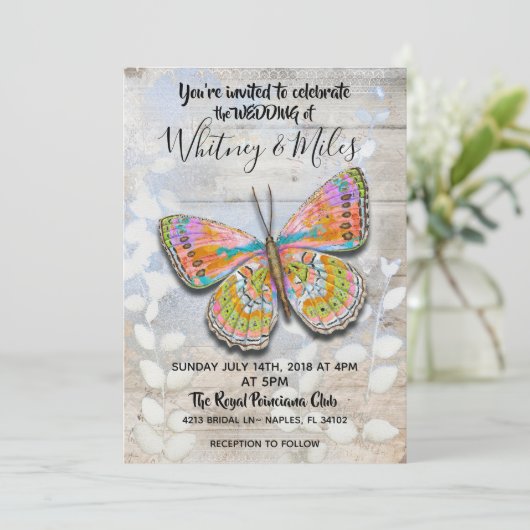 Uitnodiging voor een lente-vlinderbruiloft (Staand voorkant)
