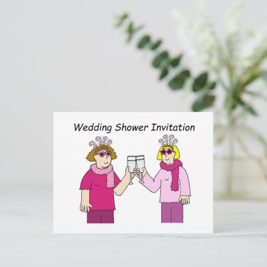 Uitnodiging voor een lesbisch vrijgezellenfeest. (Staand voorkant)