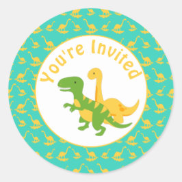 Uitnodiging voor een leuk dinoboy feestje ronde sticker