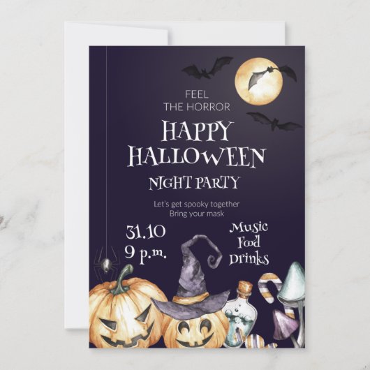 Uitnodiging voor een leuk Halloween Nachtfeest (Voorkant)