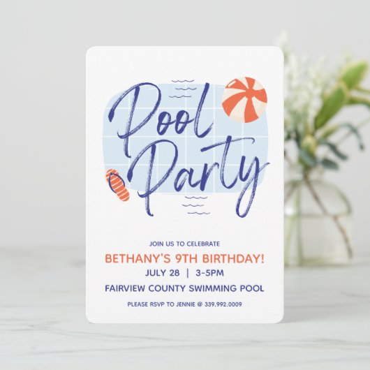 Uitnodiging voor een leuk zwembadfeest (Staand voorkant)