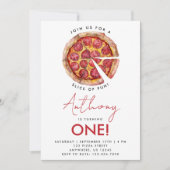 Uitnodiging voor een leuke 1e verjaardag pizzafees (Voorkant)
