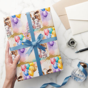 Uitnodiging voor een leuke verjaardagsfeestje met cadeaupapier