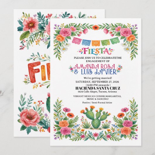 Uitnodiging voor een levendig Mexicaans feestelijk (Voorkant / Achterkant)