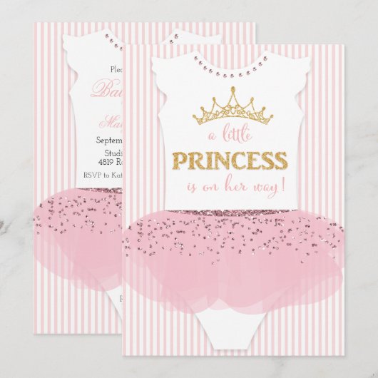 Uitnodiging voor een Little Princess baby shower (Voorkant / Achterkant)