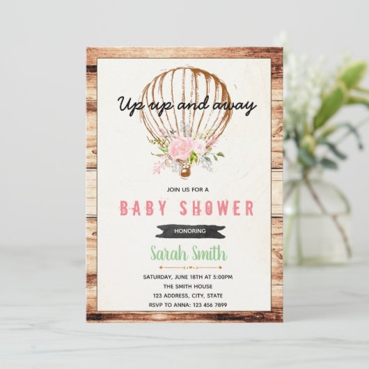 Uitnodiging voor een luchtballon baby shower (Staand voorkant)