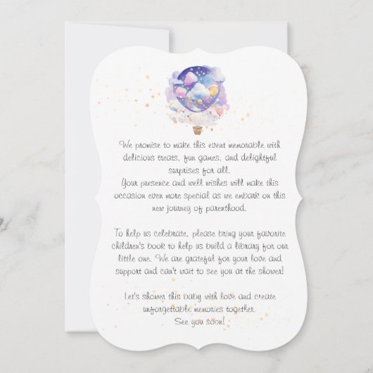 Uitnodiging voor een luchtballon-baby shower. Nieu (Achterkant)