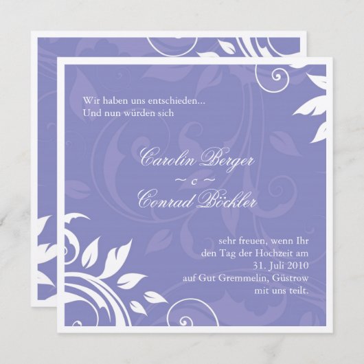 Uitnodiging voor een luxe bruiloft - Duitse tekst (Voorkant / Achterkant)