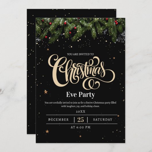 Uitnodiging voor een luxe kerstfeest (Voorkant / Achterkant)