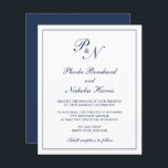 Uitnodiging voor een marinemacht<br><div class="desc">De traditionele uitnodiging van de de stijlbegroting van de bruiloft met een eenvoudig en klassiek ontwerp met uw twee monogram van het initiaal en uw namen in een elegante kalligrafie binnen een dunne grens. Alle ontwerpelementen zijn blauw in de marine over een witte achtergrond en kunnen worden gewijzigd in het...</div>