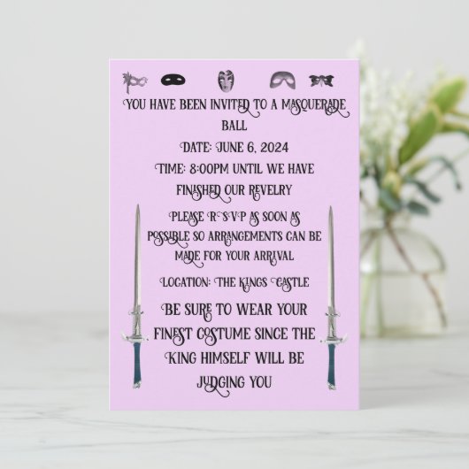 Uitnodiging voor een Masquerade Ball (Staand voorkant)