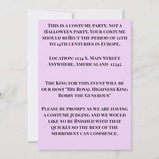 Uitnodiging voor een Masquerade Ball (Achterkant)