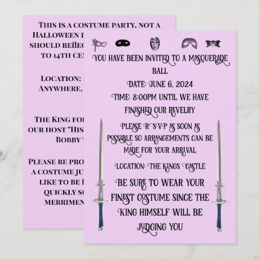 Uitnodiging voor een Masquerade Ball (Voorkant / Achterkant)