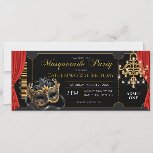 Uitnodiging voor een Masquerade Party-verjaardagsk (Voorkant)