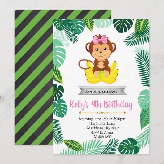 Uitnodiging voor een meisje met een aap (Voorkant / Achterkant)