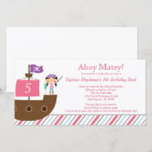 Uitnodiging voor een meisjes piraten-verjaardagsfe (Voorkant / Achterkant)