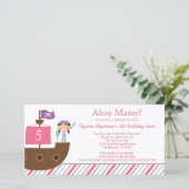 Uitnodiging voor een meisjes piraten-verjaardagsfe (Staand voorkant)