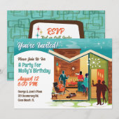 Uitnodiging voor een Mid-Century Modern huisfeest (Voorkant / Achterkant)