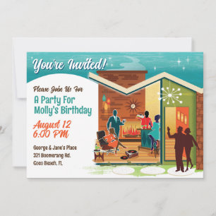 Uitnodiging voor een Mid-Century Modern huisfeest