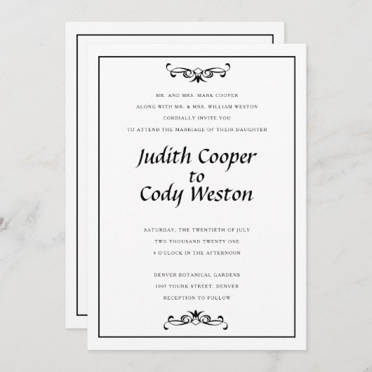 Uitnodiging voor een minimalistisch huwelijk A2 (Voorkant / Achterkant)