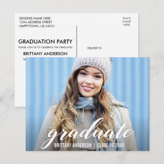 Uitnodiging voor een modern afstudeerfeest | Foto (Voorkant / Achterkant)