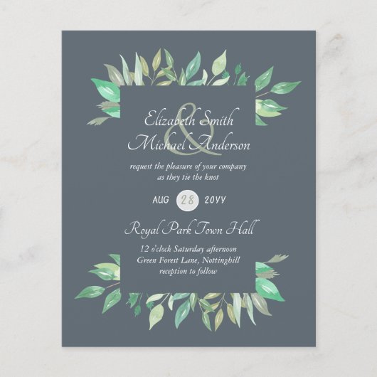 Uitnodiging voor een modern groenbruiloft binnen e (Voorkant)
