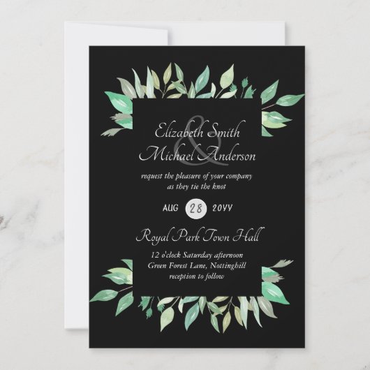 Uitnodiging voor een modern groenbruiloft binnen e (Voorkant)