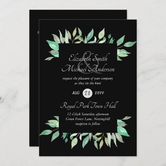 Uitnodiging voor een modern groenbruiloft binnen e (Voorkant / Achterkant)