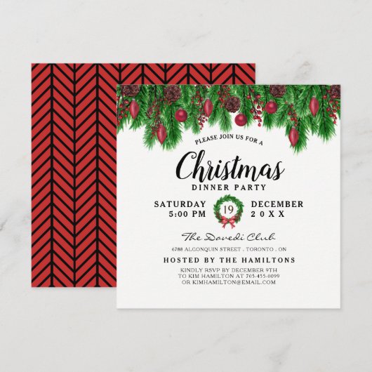 Uitnodiging voor een modern kerstdiner (Voorkant / Achterkant)