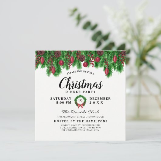 Uitnodiging voor een modern kerstdiner (Staand voorkant)