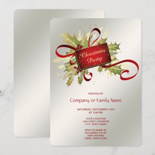 Uitnodiging voor een modern rood kerstfeest (Voorkant / Achterkant)