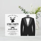 Uitnodiging voor een modern zwart smoking hertenfe (Staand voorkant)