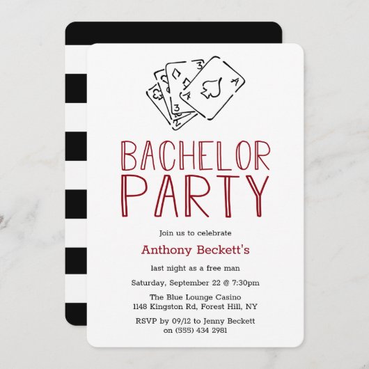 Uitnodiging voor een moderne casino-avond vrijgeze (Voorkant / Achterkant)