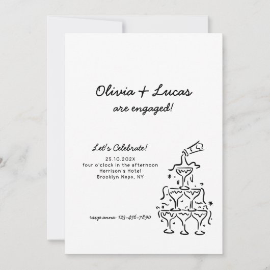 Uitnodiging voor een moderne Champagne Tower Engag (Voorkant)