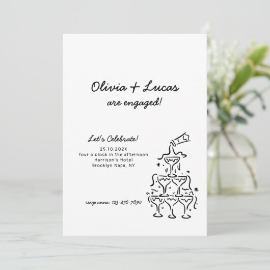 Uitnodiging voor een moderne Champagne Tower Engag (Staand voorkant)