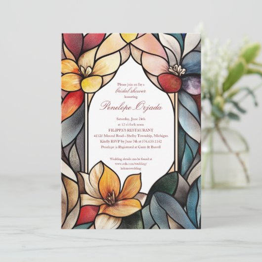 Uitnodiging voor een moderne Glas in lood bruidsdo (Staand voorkant)