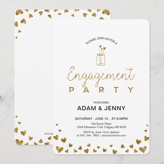 Uitnodiging voor een moderne Gold Heart Engagement (Voorkant / Achterkant)