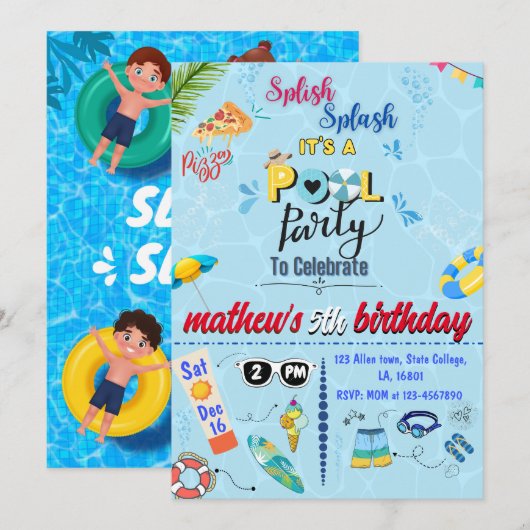 Uitnodiging voor een moderne koele zwembad zomer v (Voorkant / Achterkant)