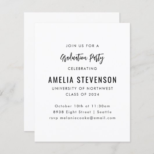 Uitnodiging voor een moderne minimumopleidingspart (Voorkant / Achterkant)