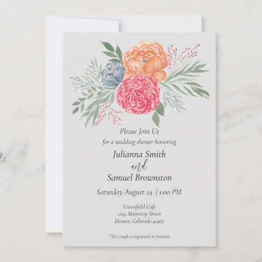 Uitnodiging voor een moderne Waterverf bloemenbrui (Voorkant)