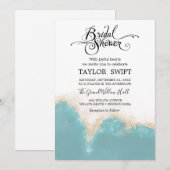 Uitnodiging voor een moderne Waterverf Blue Bridal (Voorkant / Achterkant)