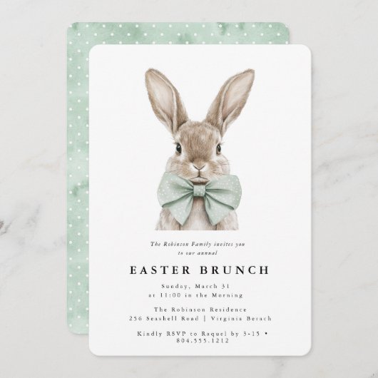 Uitnodiging voor een moderne Waterverf Easter Bunc (Voorkant / Achterkant)