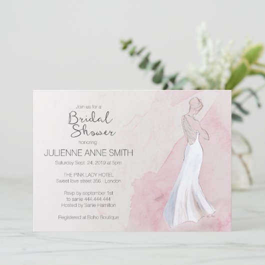 Uitnodiging voor een moderne Waterverf jurk met br (Staand voorkant)