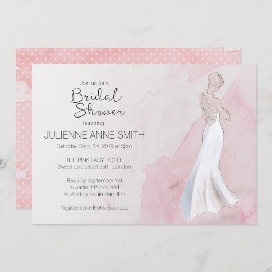 Uitnodiging voor een moderne Waterverf jurk met br (Voorkant / Achterkant)