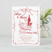 Uitnodiging voor een moderne wijn- en kaasproeveri (Staand voorkant)