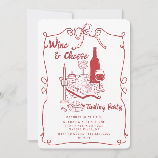 Uitnodiging voor een moderne wijn- en kaasproeveri (Voorkant)