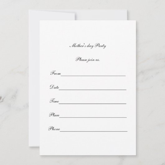 Uitnodiging voor een Moederdag Party (Achterkant)